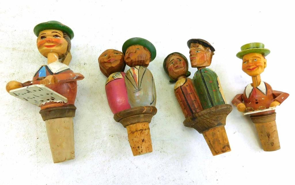 4 Vintage Anri Figural Wood Bottle Stopppers Mechanical (1 of 2)