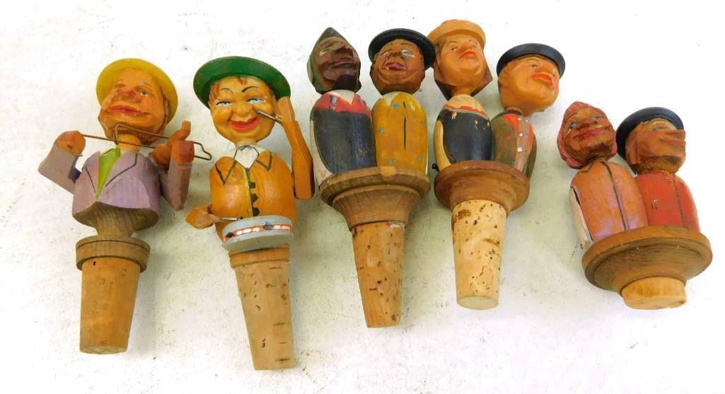 5 Vintage Anri Figural Wood Bottle Stoppers with (1 of 3)