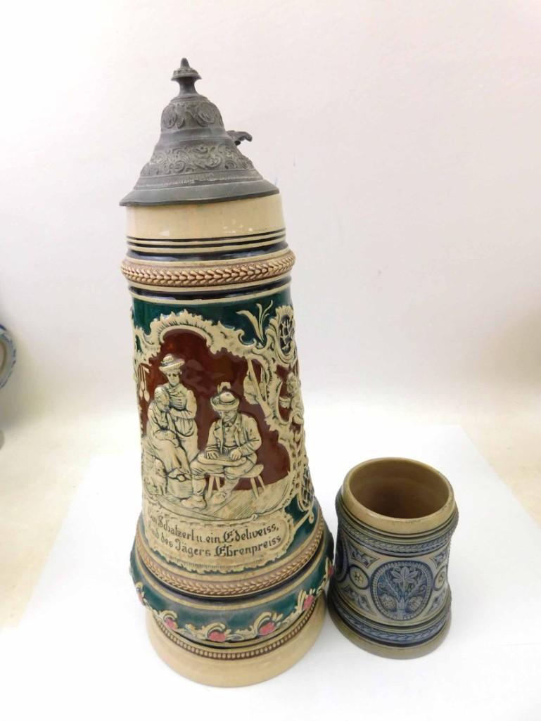1 1/2L Antique Pottery Beer Stein w a 1/4L Blue Salt (1 of 8)