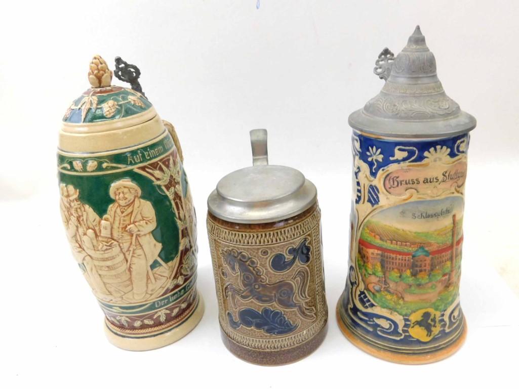 3 Steins incl 1L Stuttgart Town Stein with Music Box in (1 of 6)