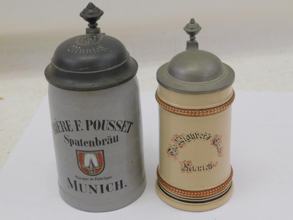 2 Beer Steins incl Antique Munich Brewery Beer Stein - (1 of 5)