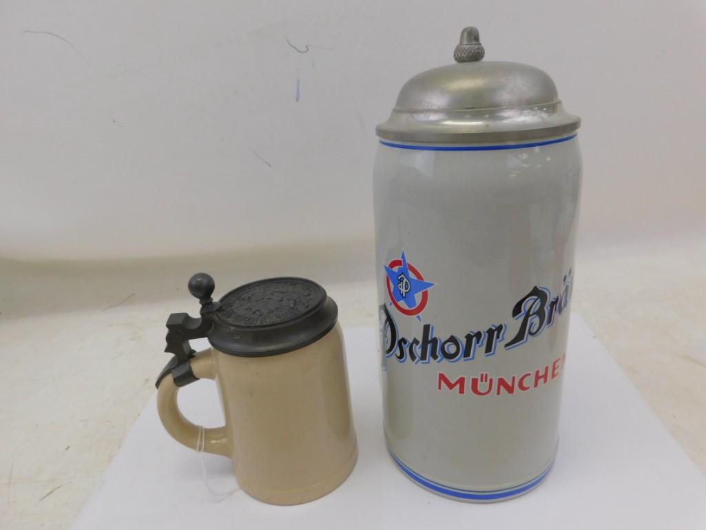 2 Antique Brewery Beer Steins incl 2L Pschorr Brau (1 of 7)