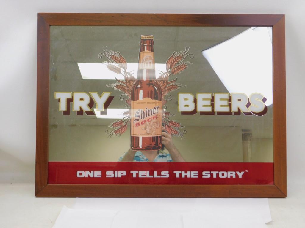 Vintage Framed Shiner Bock Bar Mirror (1 of 3)