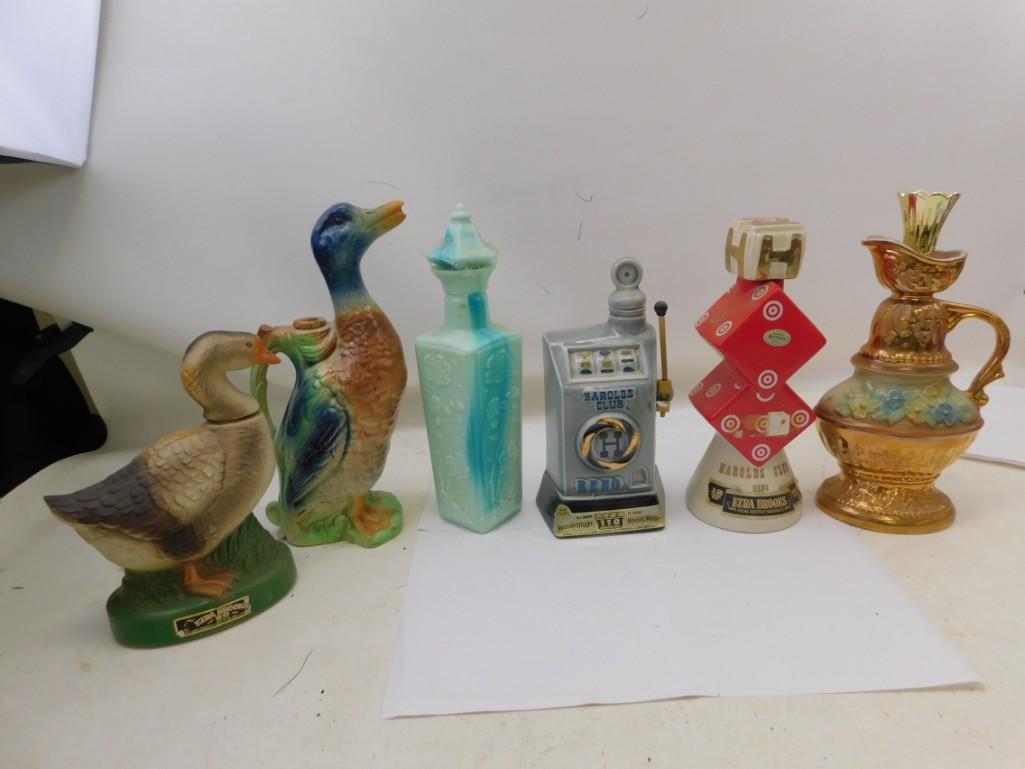 6 Empty Collectible Decanters incl Harolds Club Jim (1 of 8)