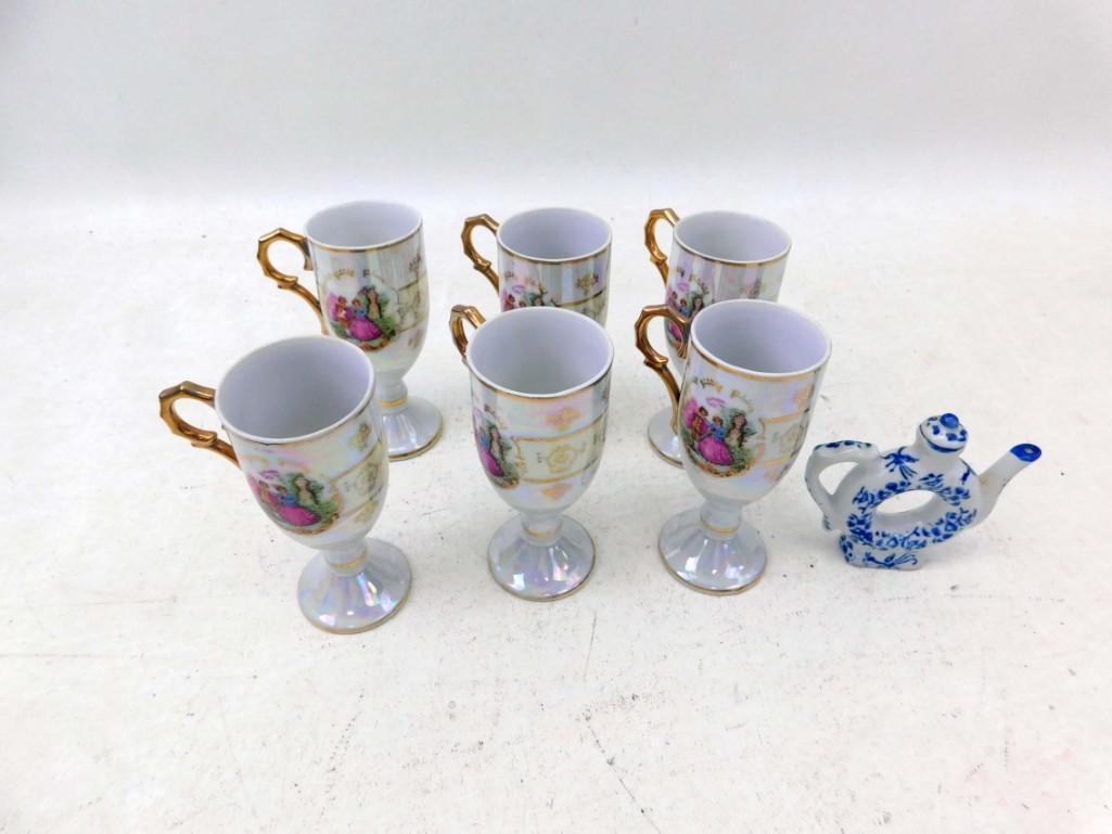 6 Royal Vienna Porcelain Cups and 1 Porcelain Blue and (1 of 2)