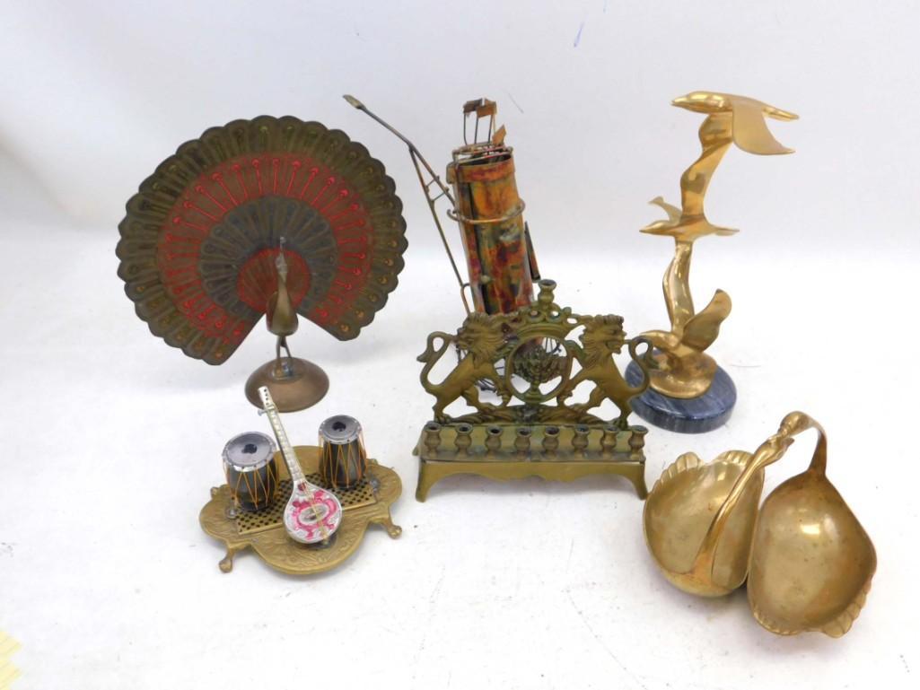 Lot of Home Decor incl Brass Peacock , Lion Menorah , (1 of 6)