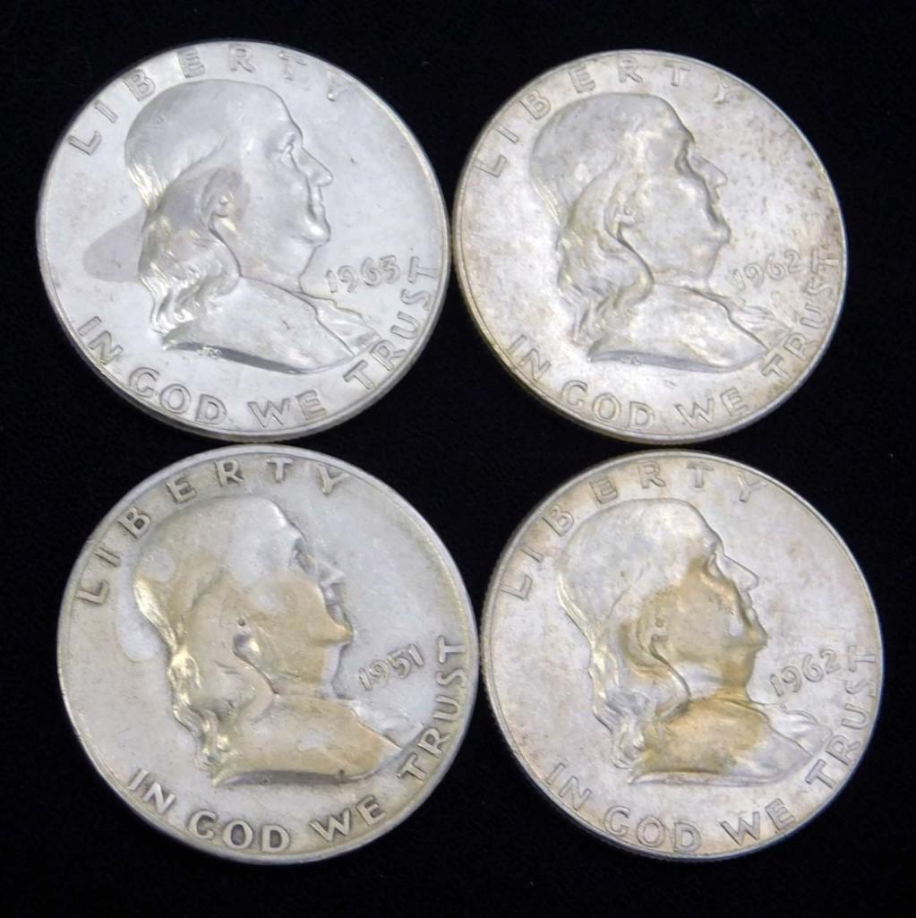 4 Franklin Half Dollars 90% Silver Nice Condition (1 of 2)
