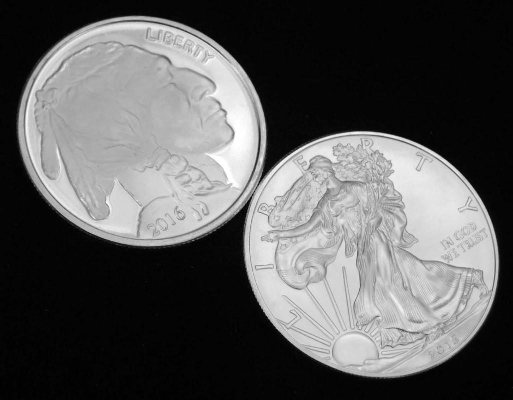 2 oz of Silver incl 2015 BU American Silver Eagle and (1 of 2)