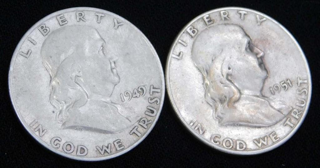 2 Franklin Half Dollars incl 1949-S and 1951-S 90% (1 of 2)