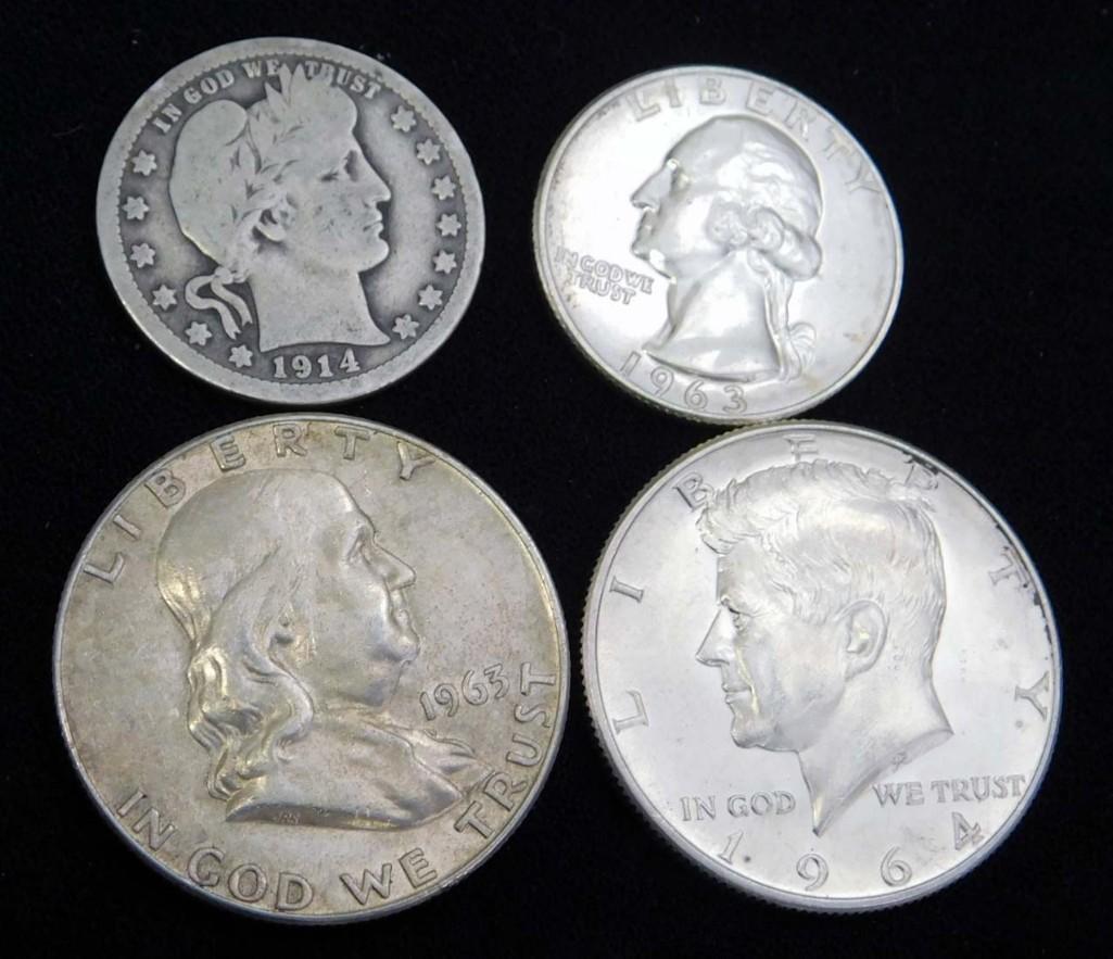 Silver Coin Lot incl 1914 Barber Quarter , 1963-D (1 of 2)