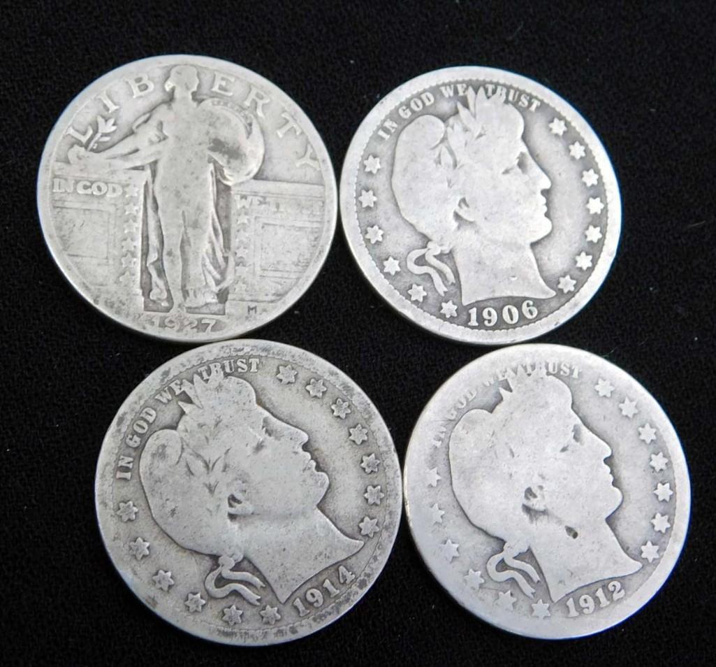 1 Standing Liberty Quarter and 3 Barber Quarters (1 of 2)
