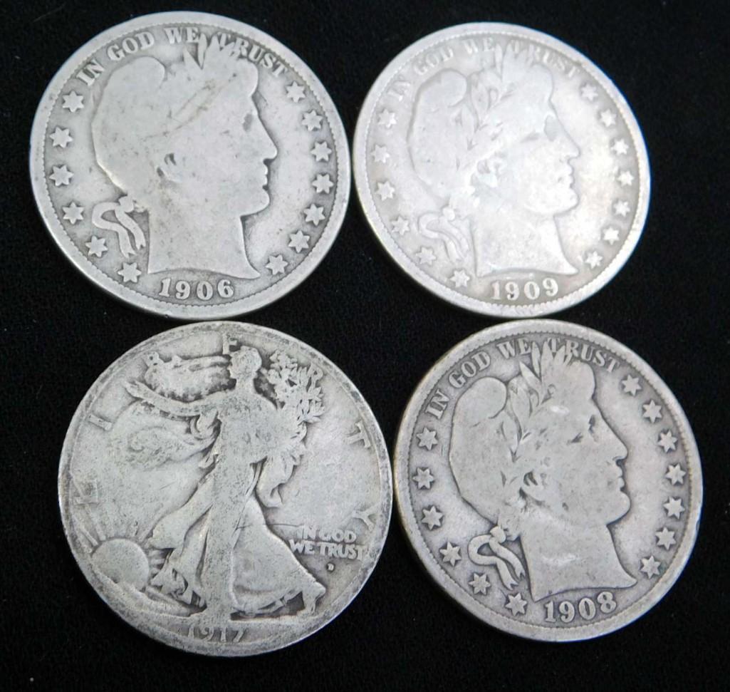 3 Barber Half Dollars and 1 Walking Liberty Half Dollar (1 of 2)
