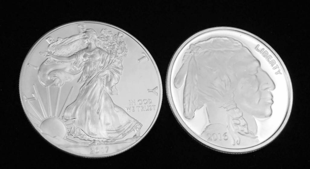 2 oz of Silver incl 2017 BU American Silver Eagle and (1 of 2)