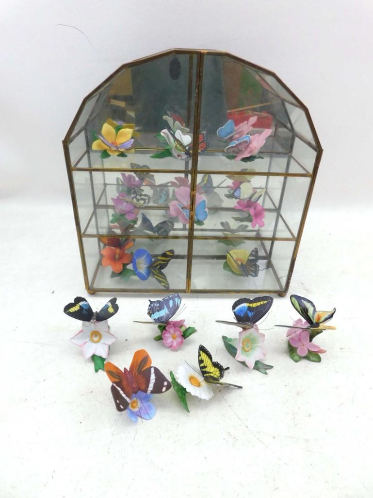 15 Porcelain Butterflies and a Glass 3 Shelf Display (1 of 4)