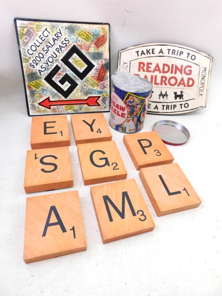 2 Metal Monopoly Signs and Large Scrabble Letters (1 of 5)