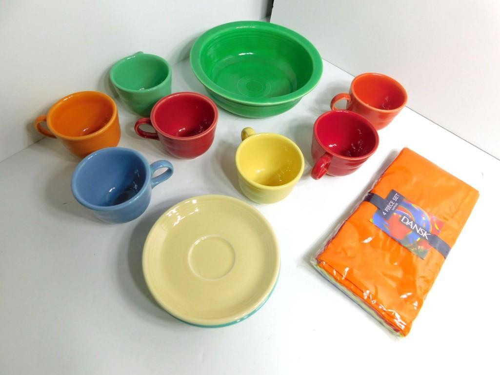Lot of Fiestaware Multi Colored 7 Cups , 4 Saucers , (1 of 4)