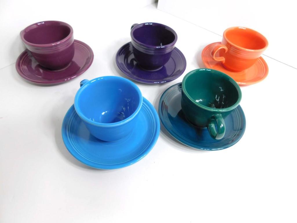 Lot of Fiestaware Multi Colored Cups and Saucers 5 Sets: Lot of Fiesta Ware Multi Colored Cups and Saucers 5 Sets