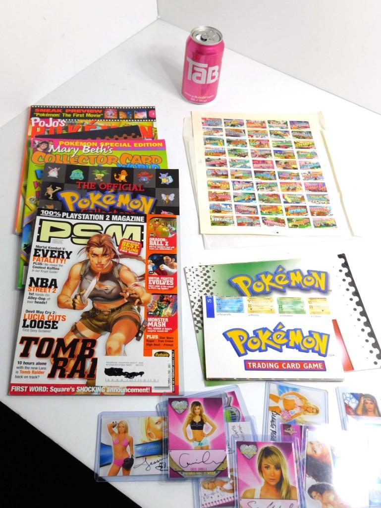 Lot of Collectibles incl Pokemon Magazines, Stamps of: Lot of Collectibles incl Pokemon Magazines, Stamps of States , Collection of Beach Warmer Model Trading Cards