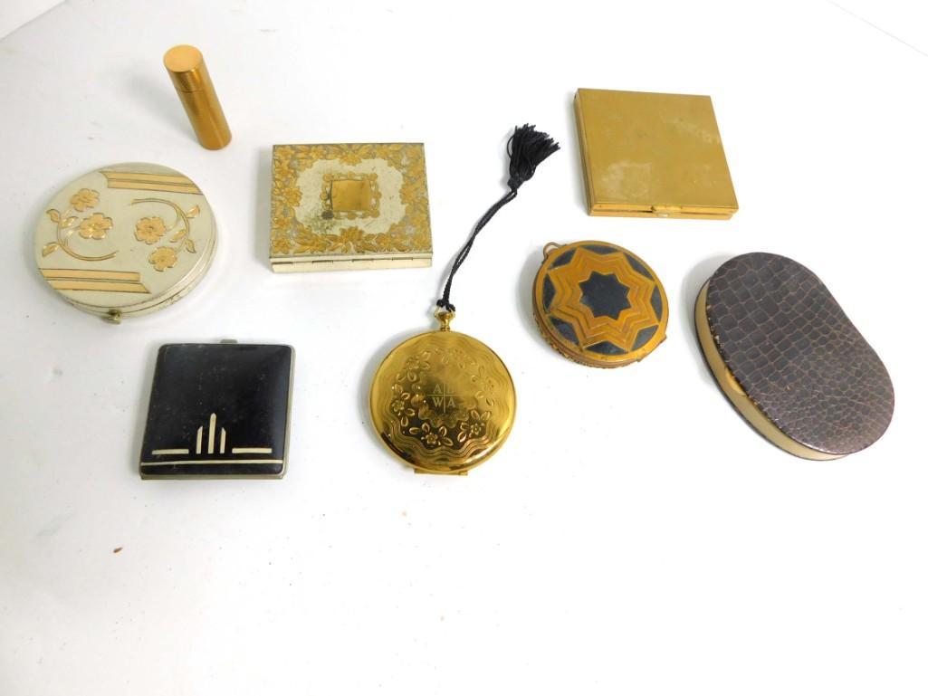 7 Vintage Compacts and 1 Lipstick: Collection of 7 Vintage Compacts and 1 Lipstick