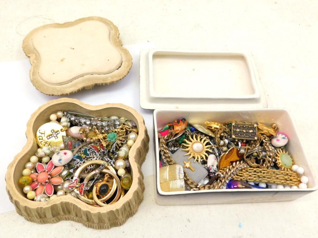 2 Ceramic Jewelry Boxes Filled with Costume Jewelry (1 of 5)