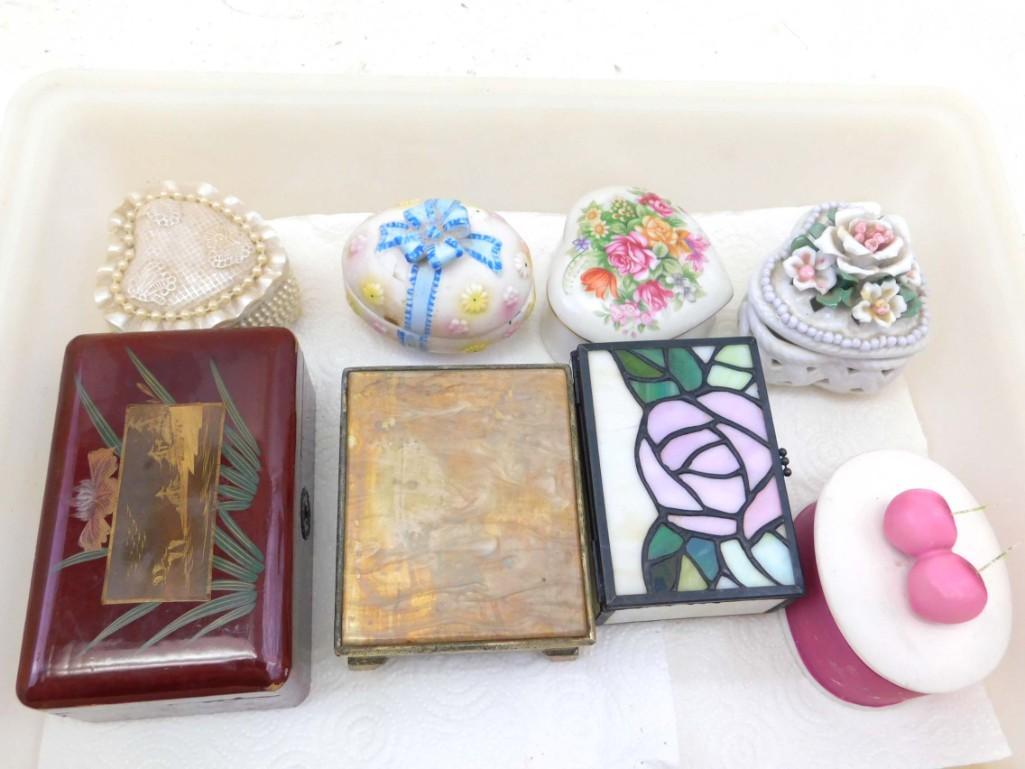 Lot of Trinket Boxes incl Stained Glass and Porcelain: Lot of Trinket Boxes incl Stained Glass and Porcelain