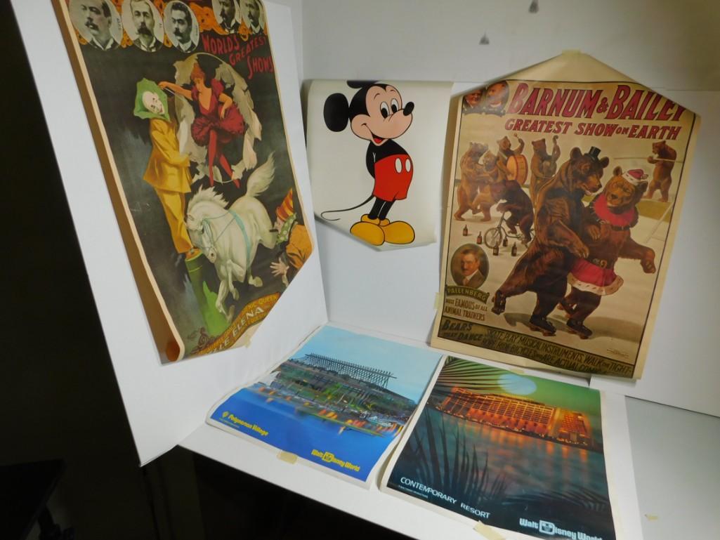 Lot of 5 Posters incl 2 Vintage Walt Disney - 17"x24" , (1 of 5)