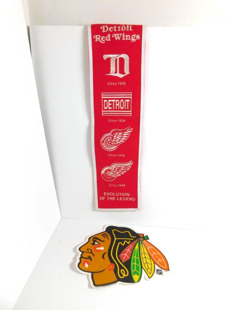 Detroit Redwings Pennant and Chicago Backhawks Felt (1 of 4)