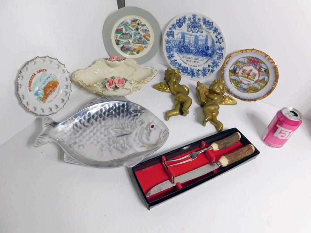 4 Decorative Plates , Ceramic Bowl , Aluminum Fish (1 of 5)