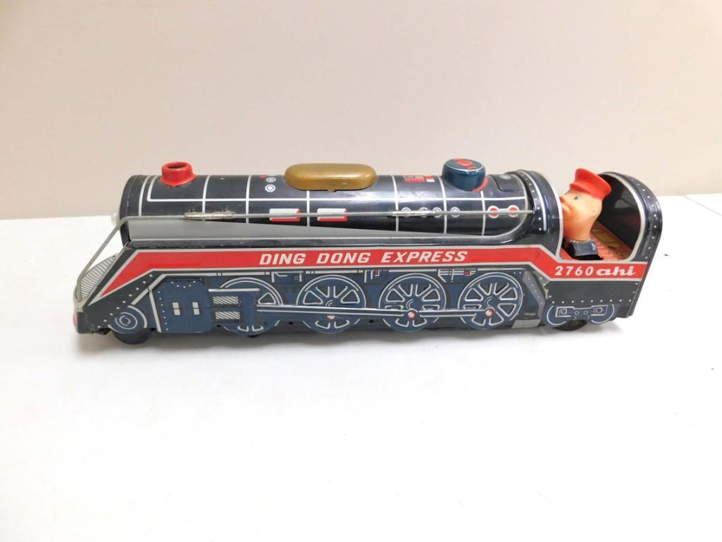 Vintage Ding Dong Express Tin Toy Train Locomotive (1 of 7)
