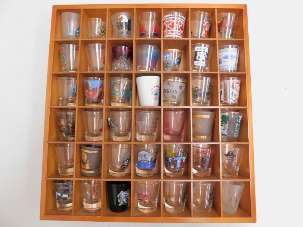 Shot Glass Collection in a Display Shelf: Shot Glass Collection in a Display Shelf