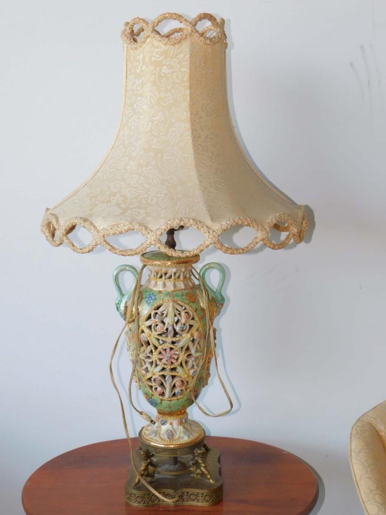 Vintage Ornate Table Lamp with Brass and Ceramic Base (1 of 5)