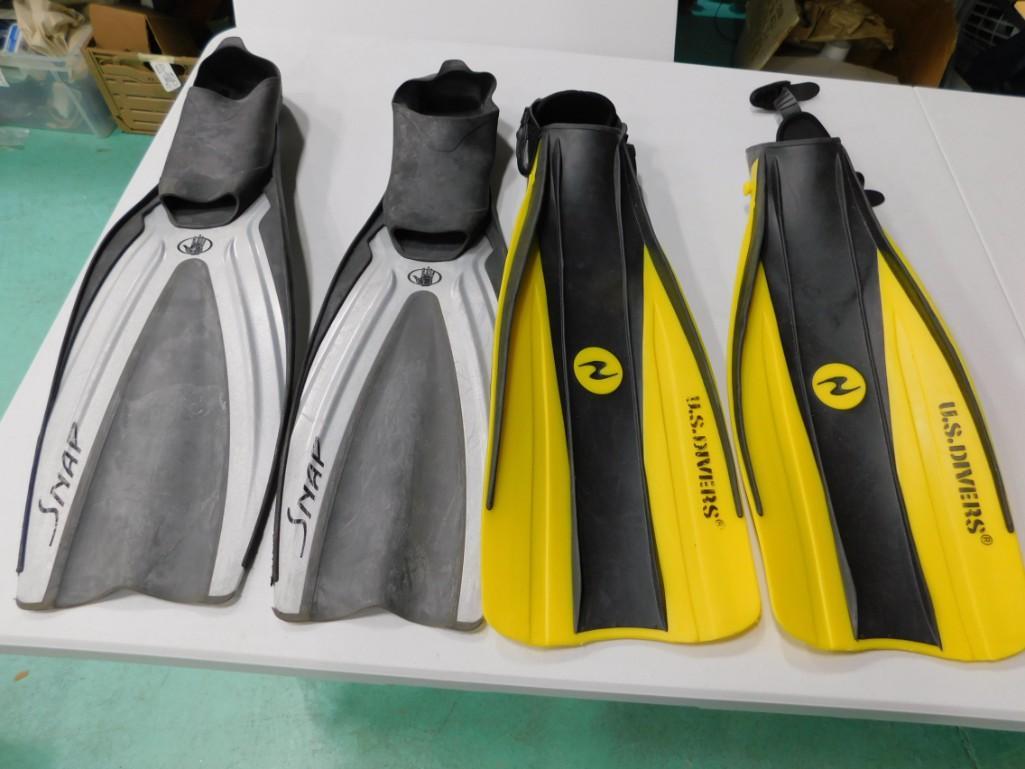 2 Sets of Scuba Flippers incl US Divers Sz Small-med 4: 2 Sets of Scuba Flippers incl US Divers Sz Small-med 4 1/2-8 1/2 , Snap Size 6-7