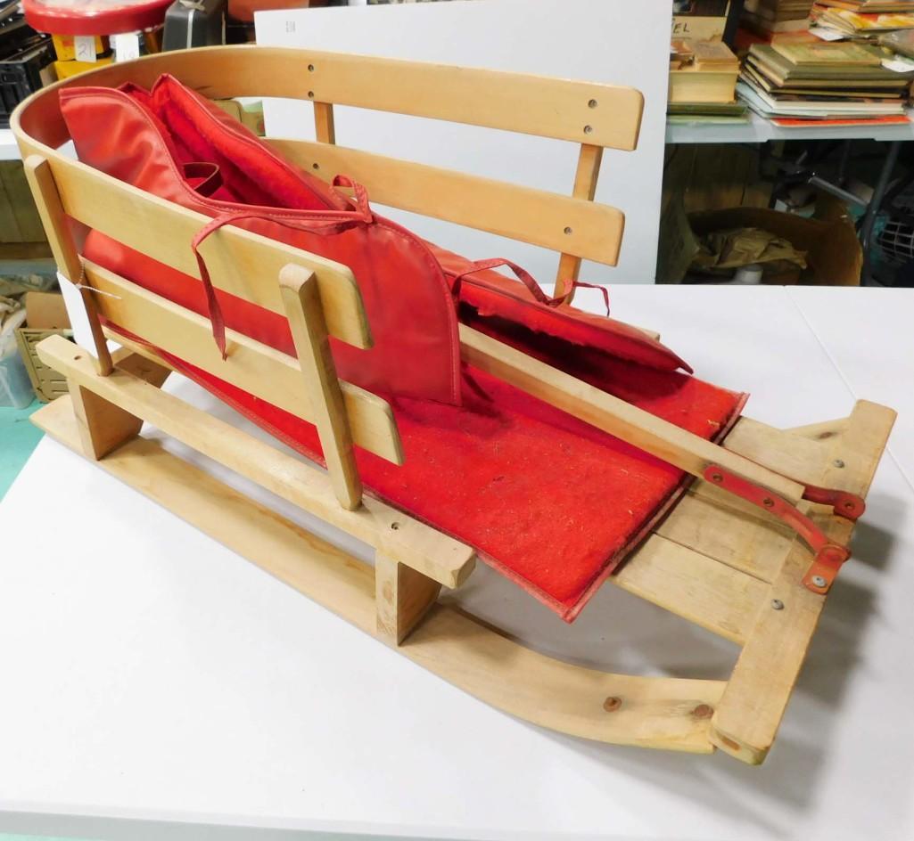 Vintage Wooden Sled or Toboggan: Vintage Wooden Sled or Toboggan . Measures about 30" long and about 14" high