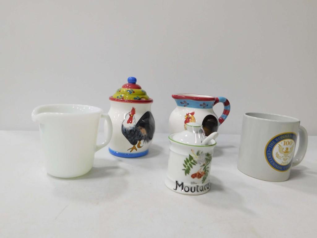 Misc Lot incl Milk Glass Creamer , Rooster Sugar and (1 of 4)