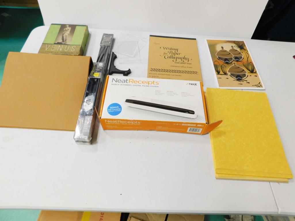 Lot of Venus Drawing Pencils , 12x20 Frame New in: Lot of Venus Drawing Pencils , 12x20 Frame New in Package , Folders , Paper , Picture of Nature , Neat Receipts Filing System in Box , etc