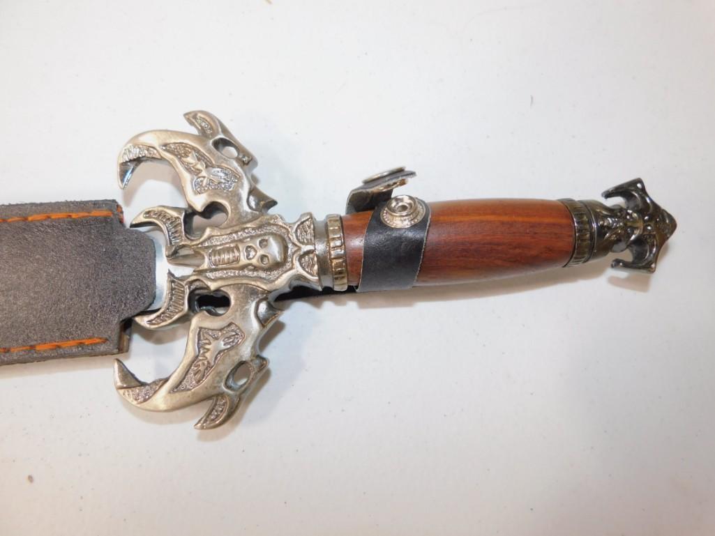 Sword with Leather Sheath and Skull Design Stamped (1 of 6)