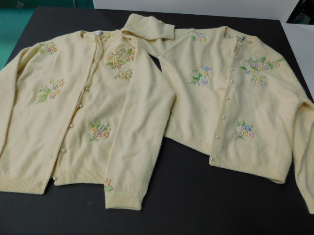 2 1960s Vintage Lined Cashmere Sweaters: 2 Vintage Lined Embroidered Cashmere Sweaters , Elsie Tu Hong Kong , There is no size on the tags, but they appear to be a smaller size