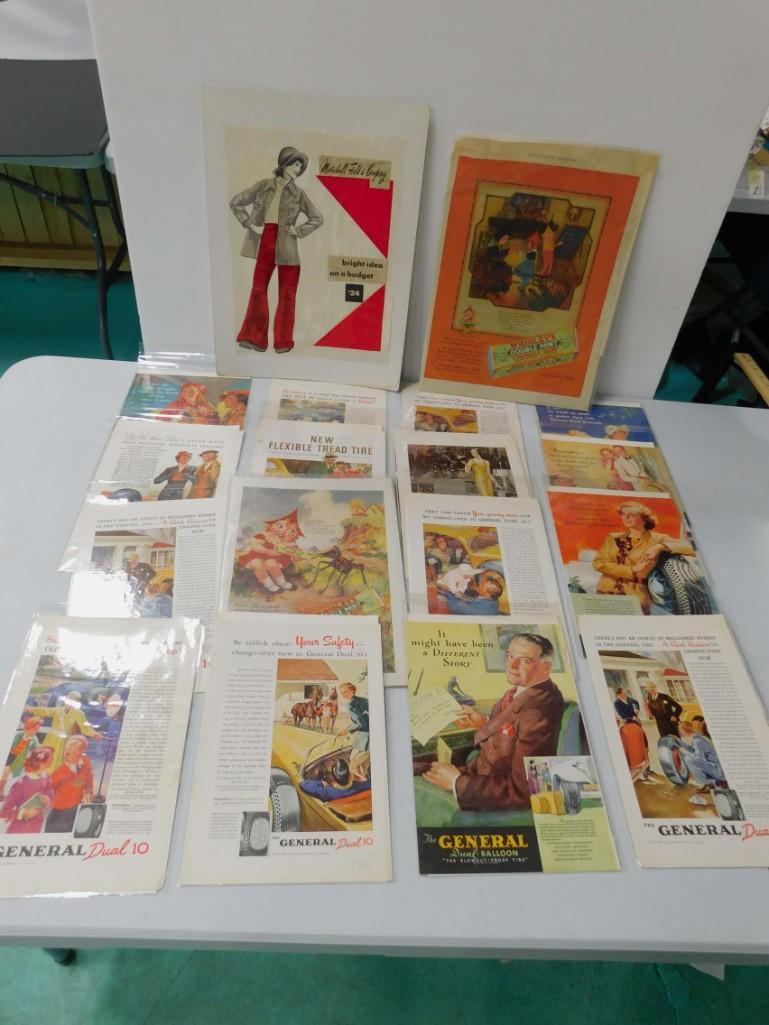Vintage Ephemera Lot incl 15 General Tire: Vintage Ephemera Lot incl 15 General Tire Advertisements from the 1930s, 2 Wrigley's Doublemint Ads , Marshall Field's Ad , etc All in Protective Covers