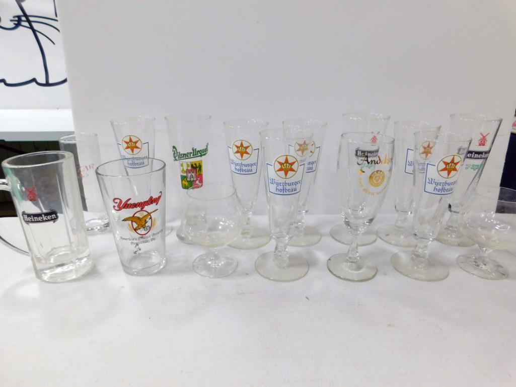Beer Glasses incl Andeker , Heineken , etc: Beer Glasses incl Andeker , Heineken , Huzzar , Wurzburger Hofbrau , etc Condition: Yuengling glass has a SIGNIFICANT CHIP