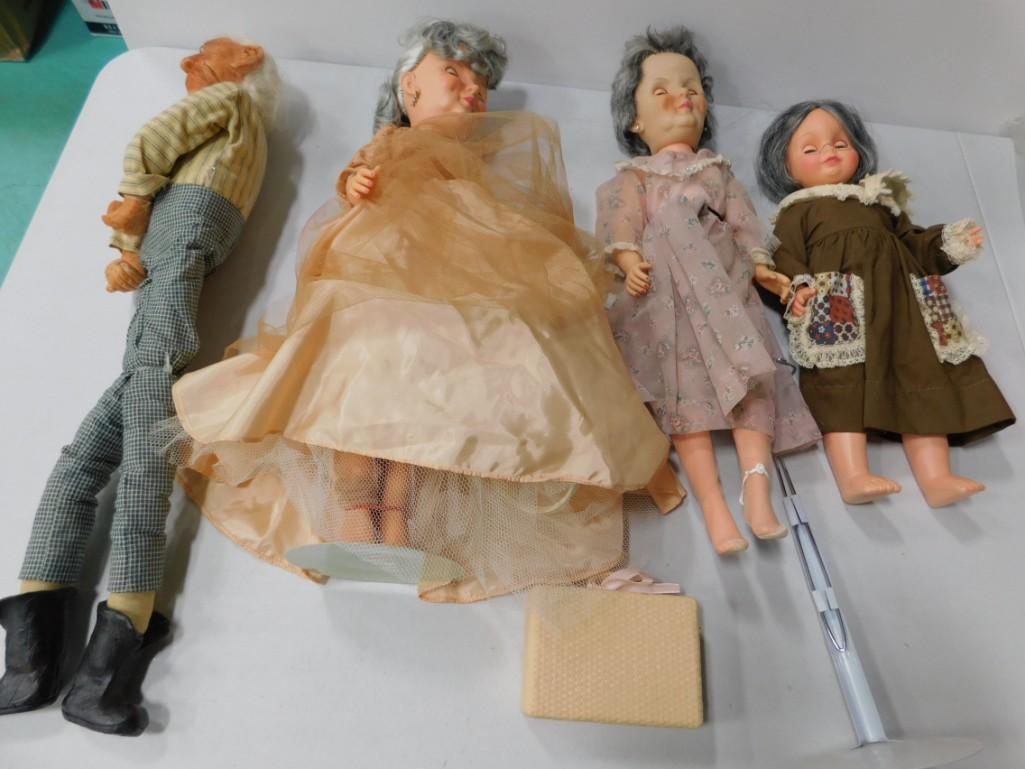 4 Older Dolls incl 3 with Gray Hair and 1 Old Man Doll (1 of 5)