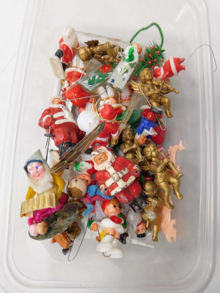 Vintage Ornaments , 2 Lead Santas , etc: Lot of Vintage Christmas Ornaments , 2 Lead Santas , etc