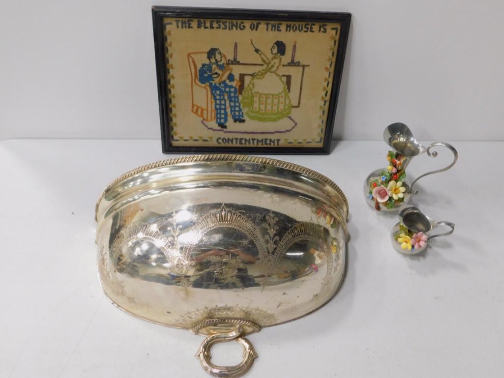 Framed Vintage Needlepoint ,Vintage 3rd Man Metal Wall (1 of 6)