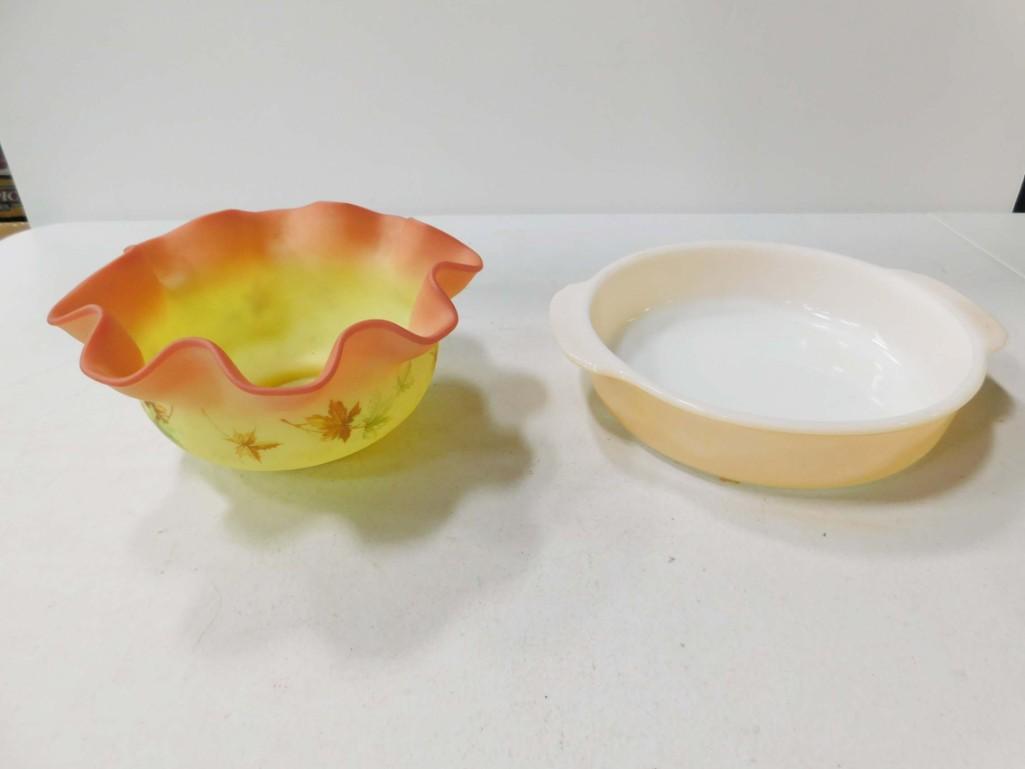 Fenton Burmese Satin Glass Bowl and Fire King Marigold (1 of 5)