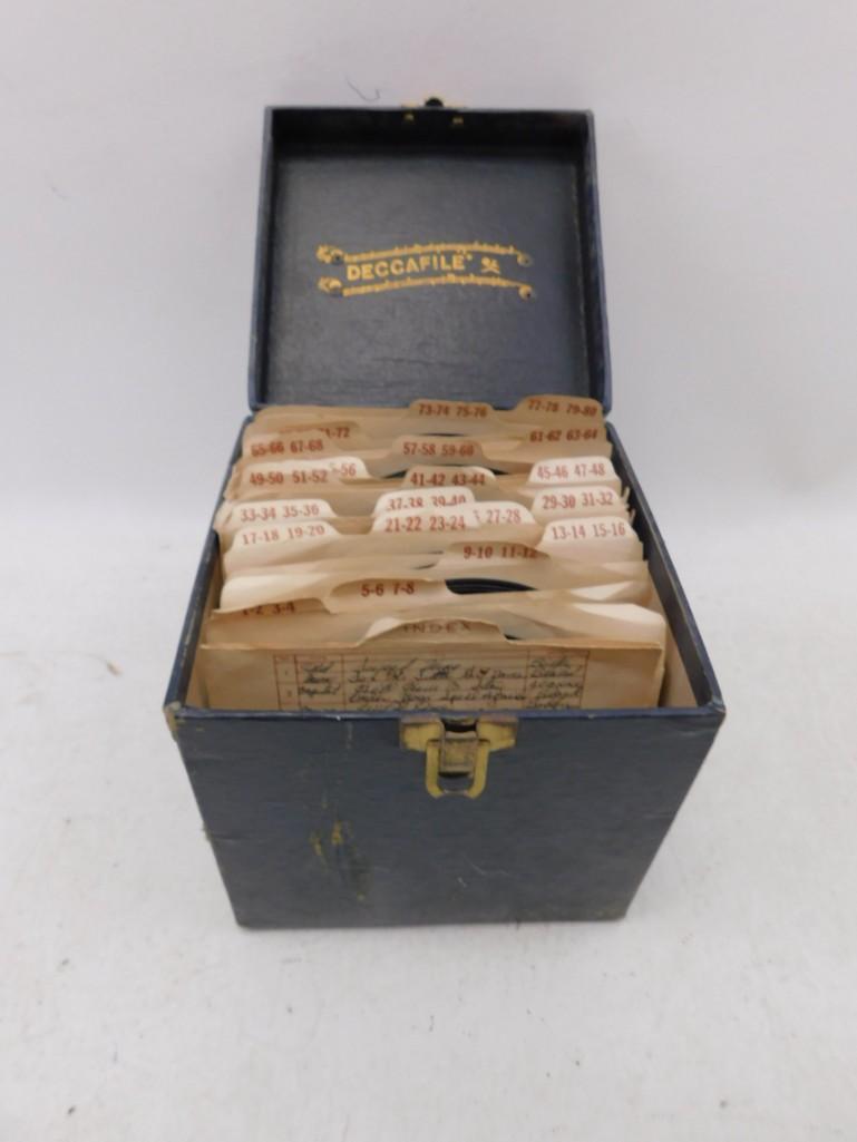 Lot of approximately 50 Vinyl 45 RPM records with case (1 of 2)