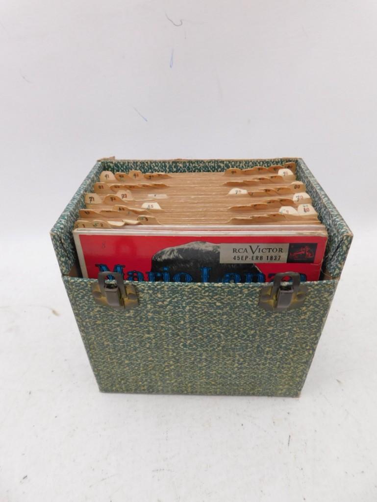 Lot of approximately 50 Vinyl 45 RPM records with case (1 of 3)