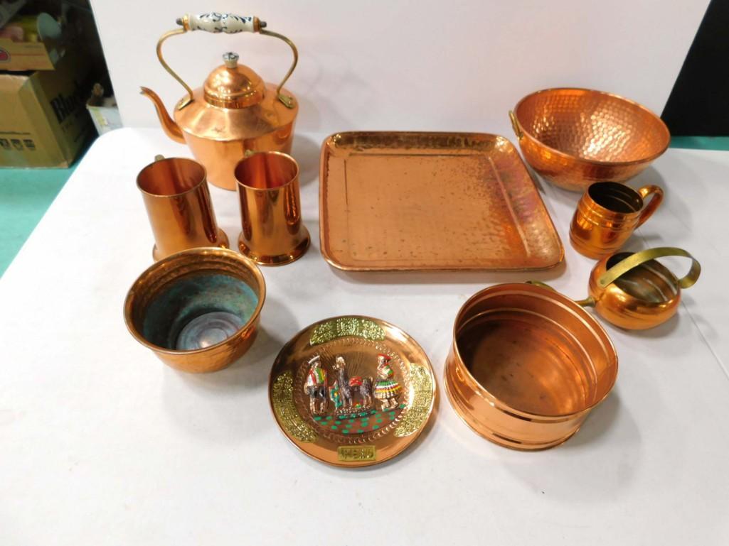 10 Pieces of Copper or Copper Colored Items incl Teapot (1 of 3)