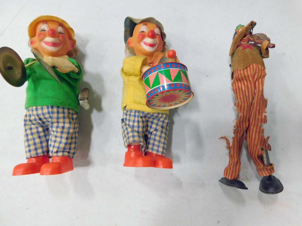 3 Wind-Up Clown Toys , Tall One is Metal , Others are (1 of 5)