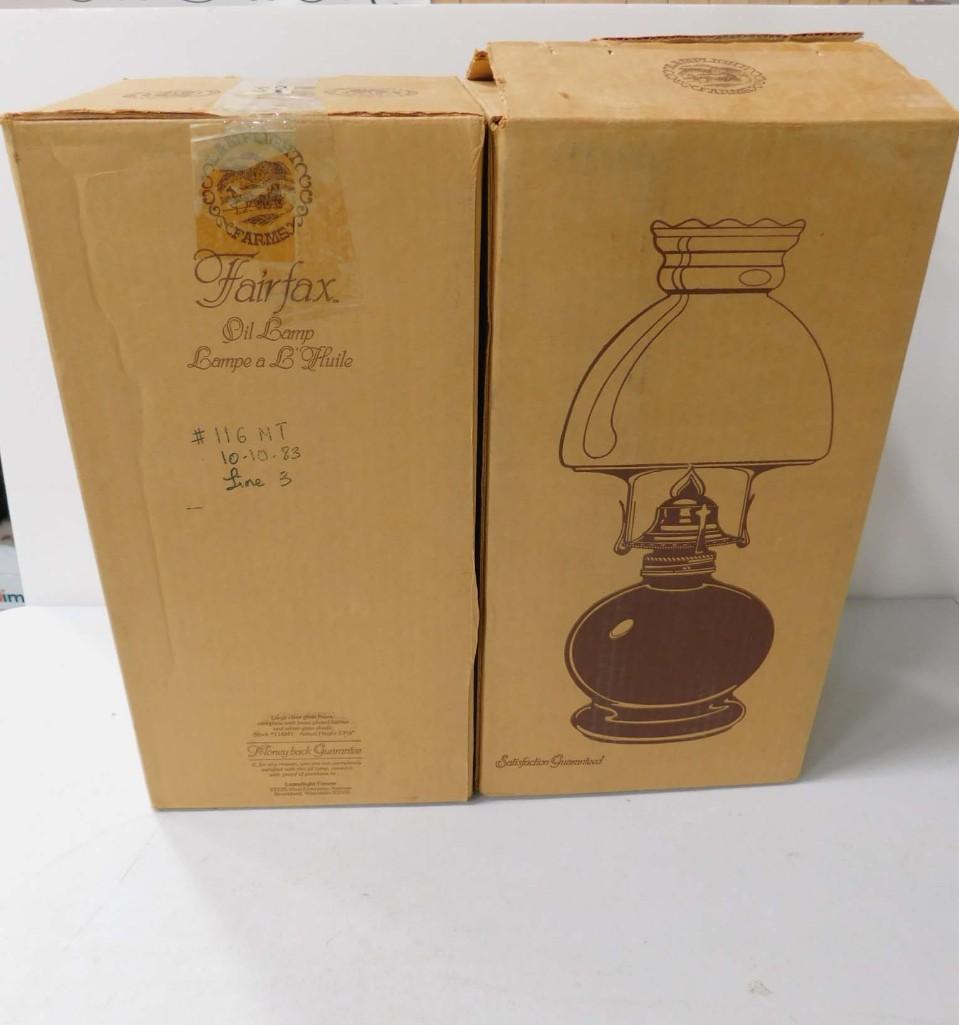 Pair of Oil Lamps or Kerosene Lamps in Original Boxes: Pair of Oil Lamps or Kerosene Lamps in Original Boxes Halifax Lamplight Farms Brand