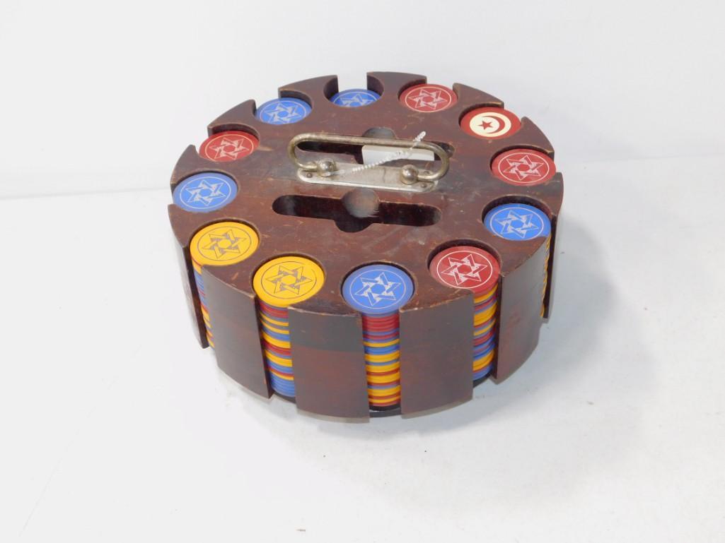 Vintage Poker Chips in a Wood Holder Approx 6g each (1 of 4)