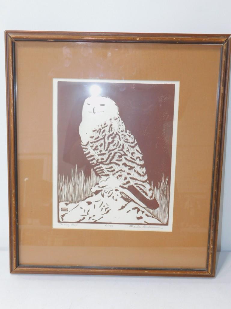 Framed Print of an Owl 4/100 Snowy Owl Pencil Signed (1 of 7)